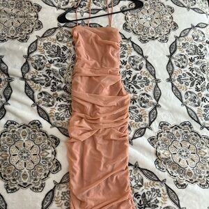 Oh Polly low back ruched midi Dress